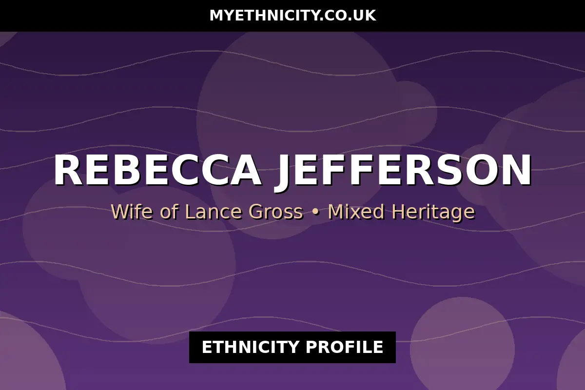 Stylized editorial graphic illustrating Rebecca Jefferson's mixed Black and white heritage