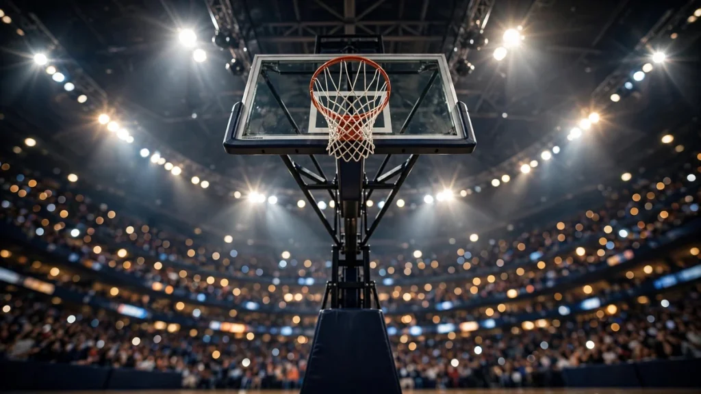 Basketball arena at night