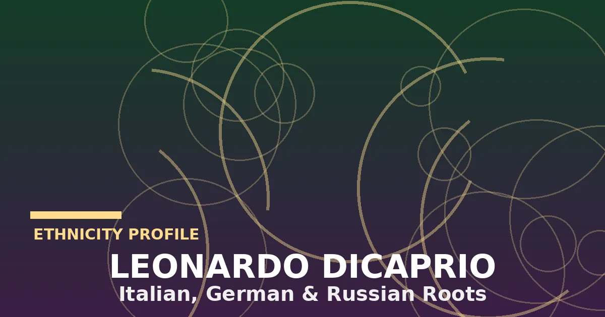 Stylized editorial illustration of Italian, German, and Russian flag motifs representing Leonardo DiCaprio's European heritage