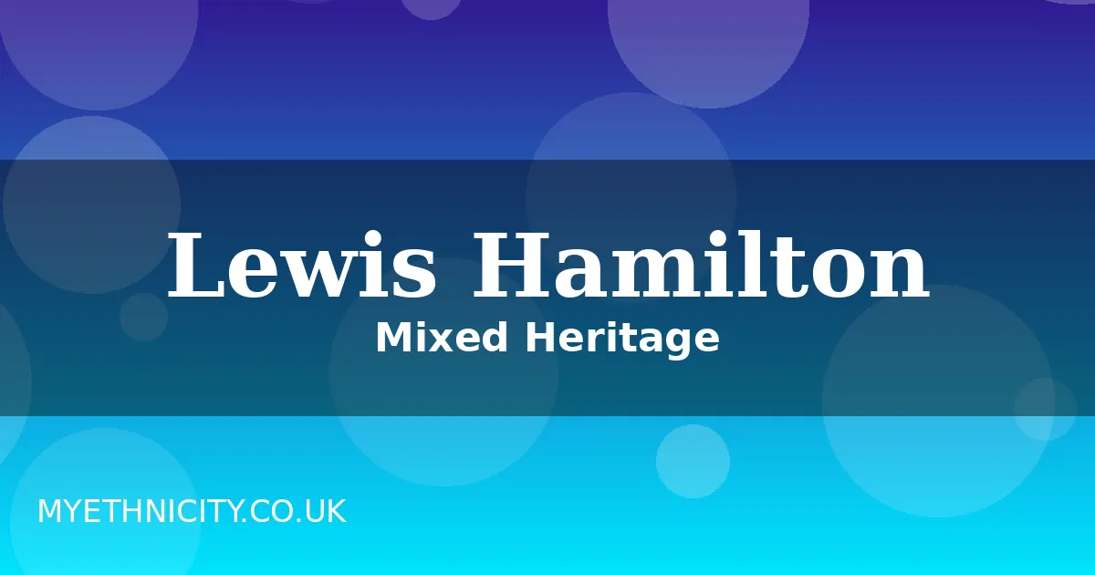 Stylized featured graphic for the Lewis Hamilton ethnicity article with blue gradient design