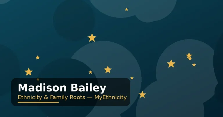 Stylized editorial graphic with teal and gold star motifs for the Madison Bailey ethnicity article featured image