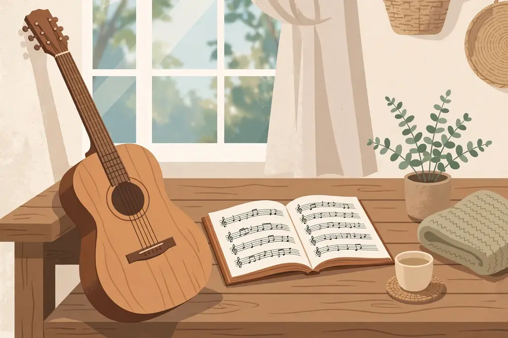 Stylized editorial illustration of a wedding band resting on sheet music, symbolizing Mallory Plotnik's marriage to musician Phil Wickham