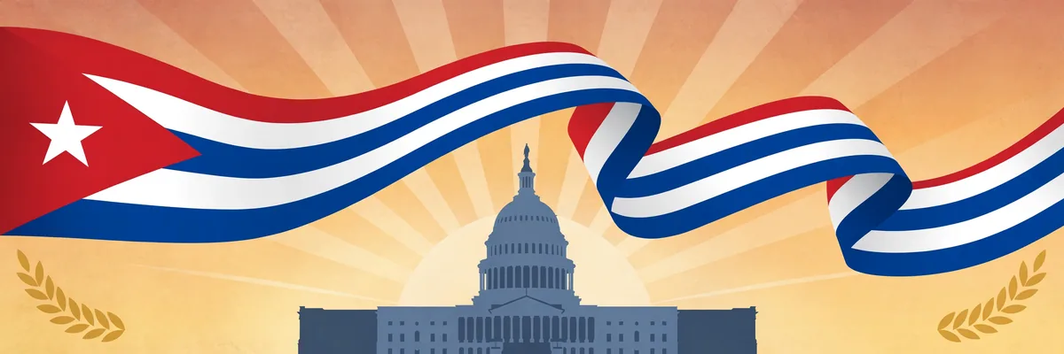 Editorial illustration of Cuban-American heritage and US Capitol for Marco Rubio ethnicity article