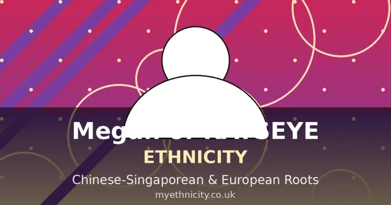 Stylized editorial portrait graphic of Megan Skiendiel with Chinese-Singaporean and European cultural motifs