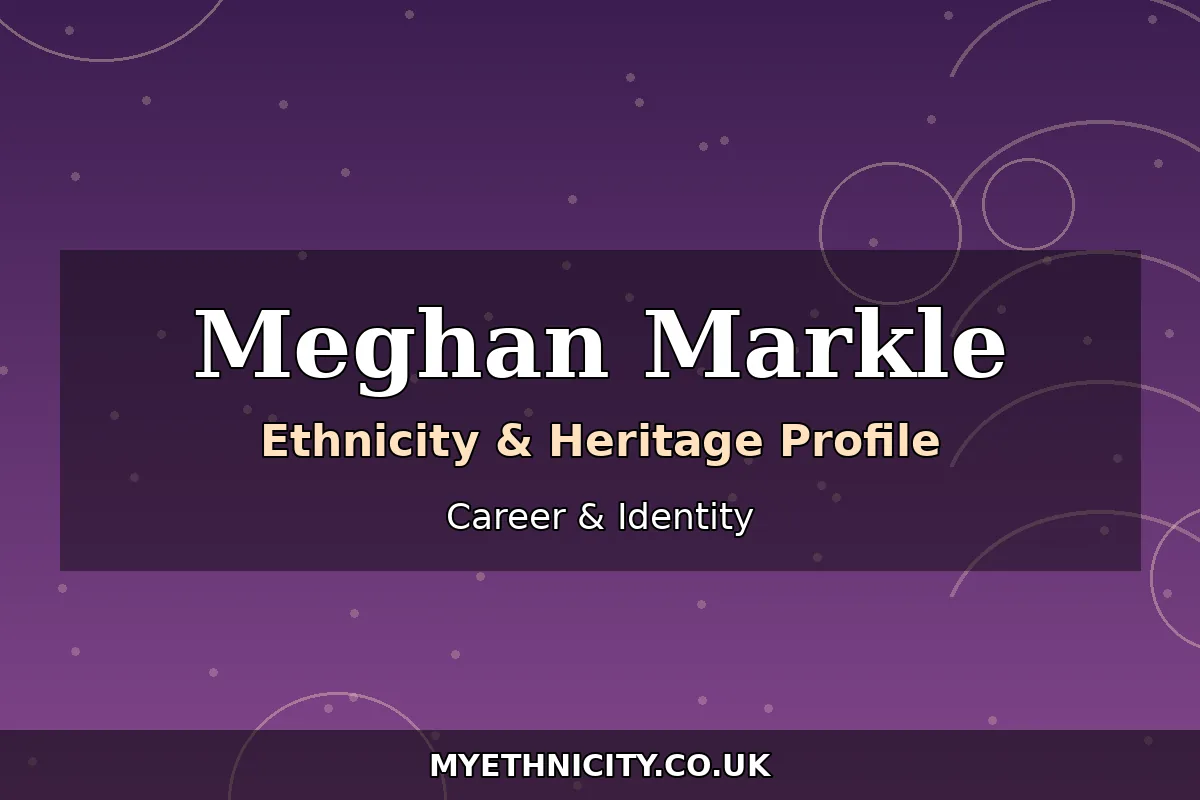 Stylized editorial graphic with royal and Hollywood themes illustrating Meghan Markle's journey from actress to Duchess of Sussex