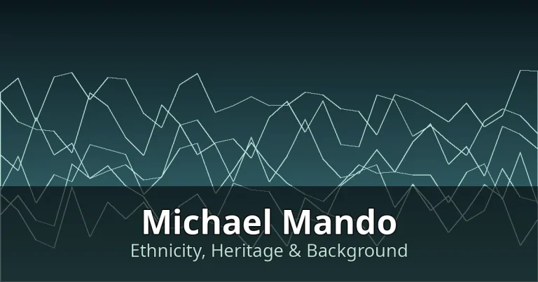 Stylized editorial graphic with abstract mountain and globe motifs for Michael Mando's ethnicity profile