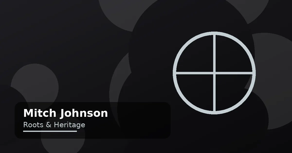 Stylized illustration of a basketball and family heritage shapes representing Mitch Johnson's background