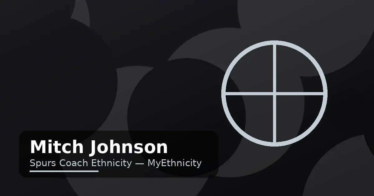 Stylized editorial graphic with basketball motif in silver and black for the Mitch Johnson Spurs coach ethnicity article featured image