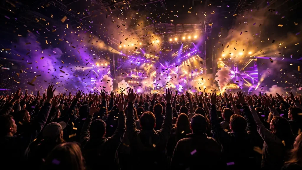 Concert crowd with stage lights