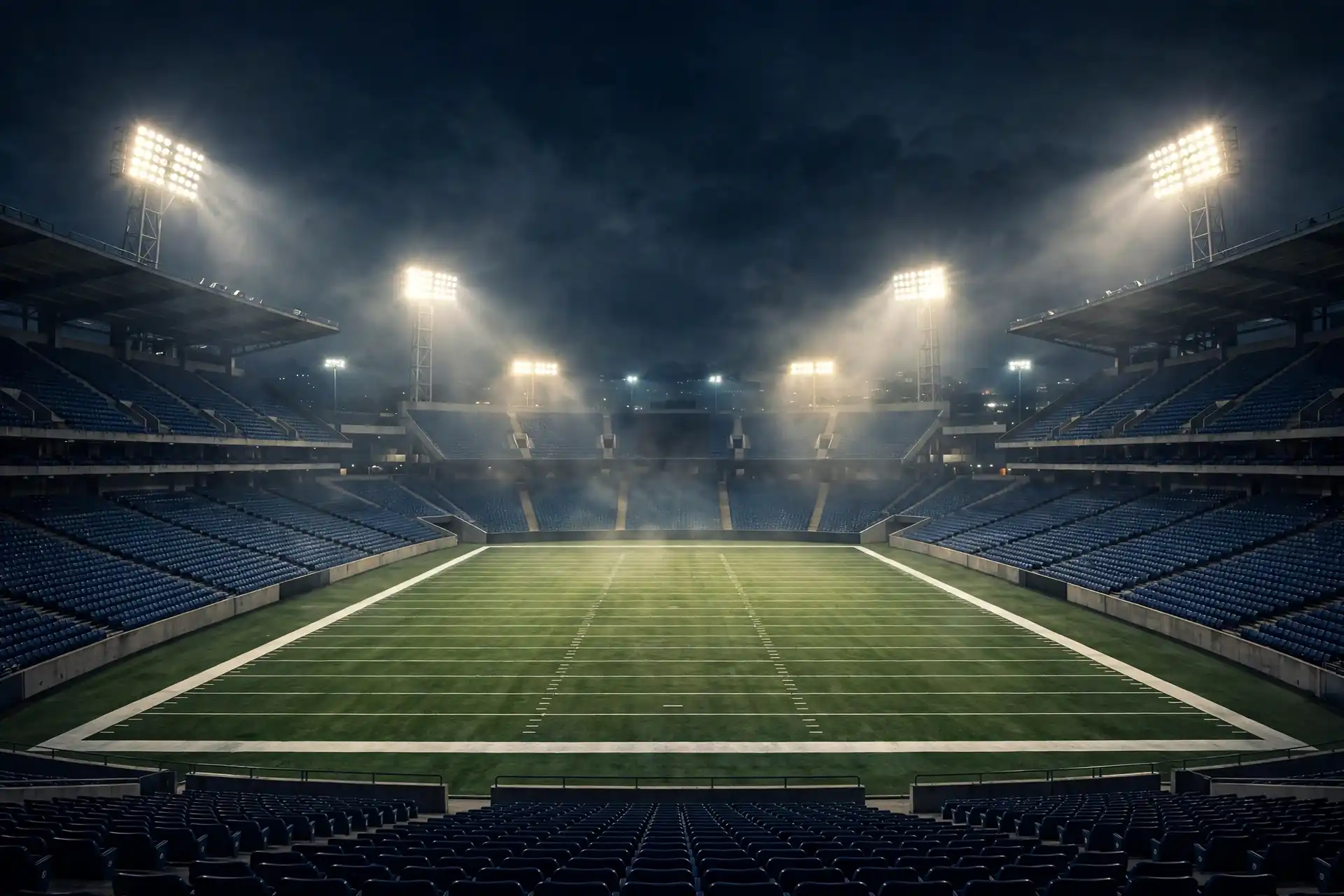 American football stadium at night under floodlights