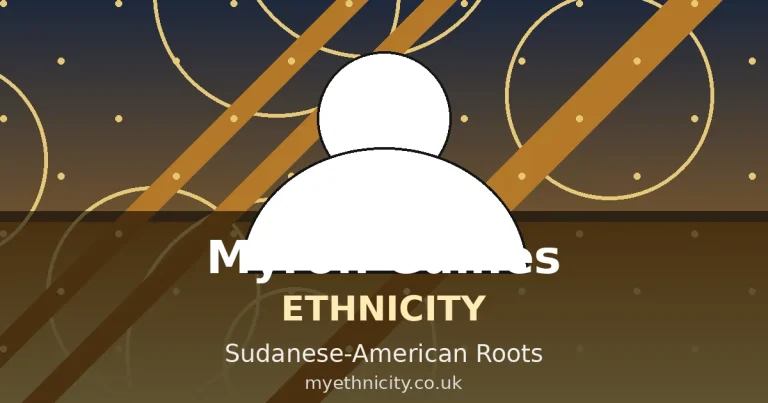 Stylized editorial portrait graphic of Myron Gaines with Sudanese and East African cultural motifs