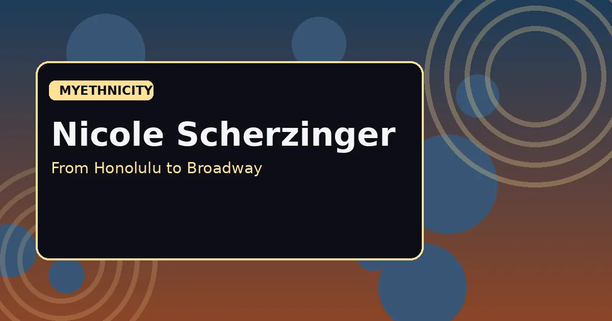 Abstract editorial artwork representing Nicole Scherzinger's journey from Honolulu to Broadway stardom with vibrant island-inspired colors