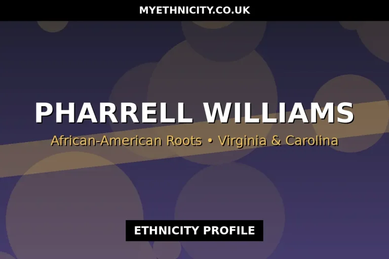 Stylized editorial title graphic for the Pharrell Williams ethnicity profile
