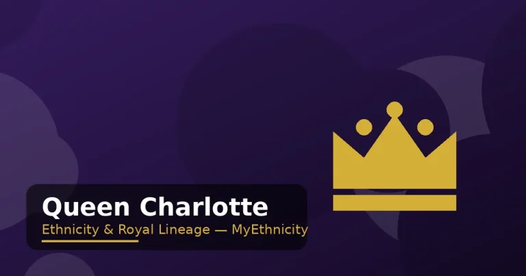 Stylized editorial graphic with golden crown motif on deep purple for the Queen Charlotte ethnicity article featured image