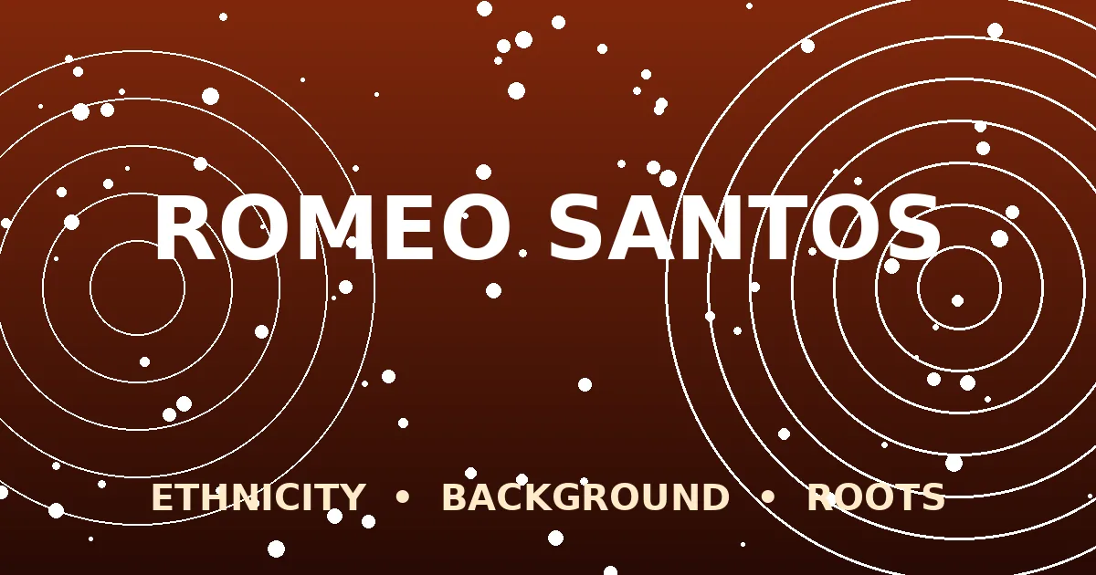 Stylized editorial graphic with Romeo Santos' name on a gradient background representing his Dominican and Puerto Rican ethnicity