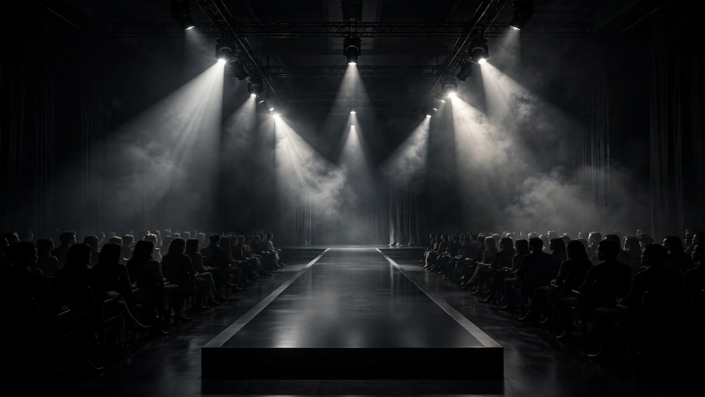 High-fashion runway show with dramatic catwalk