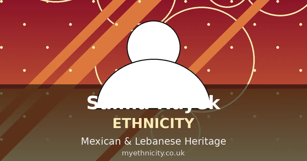 Stylized editorial portrait graphic of Salma Hayek with Mexican and Lebanese cultural motifs