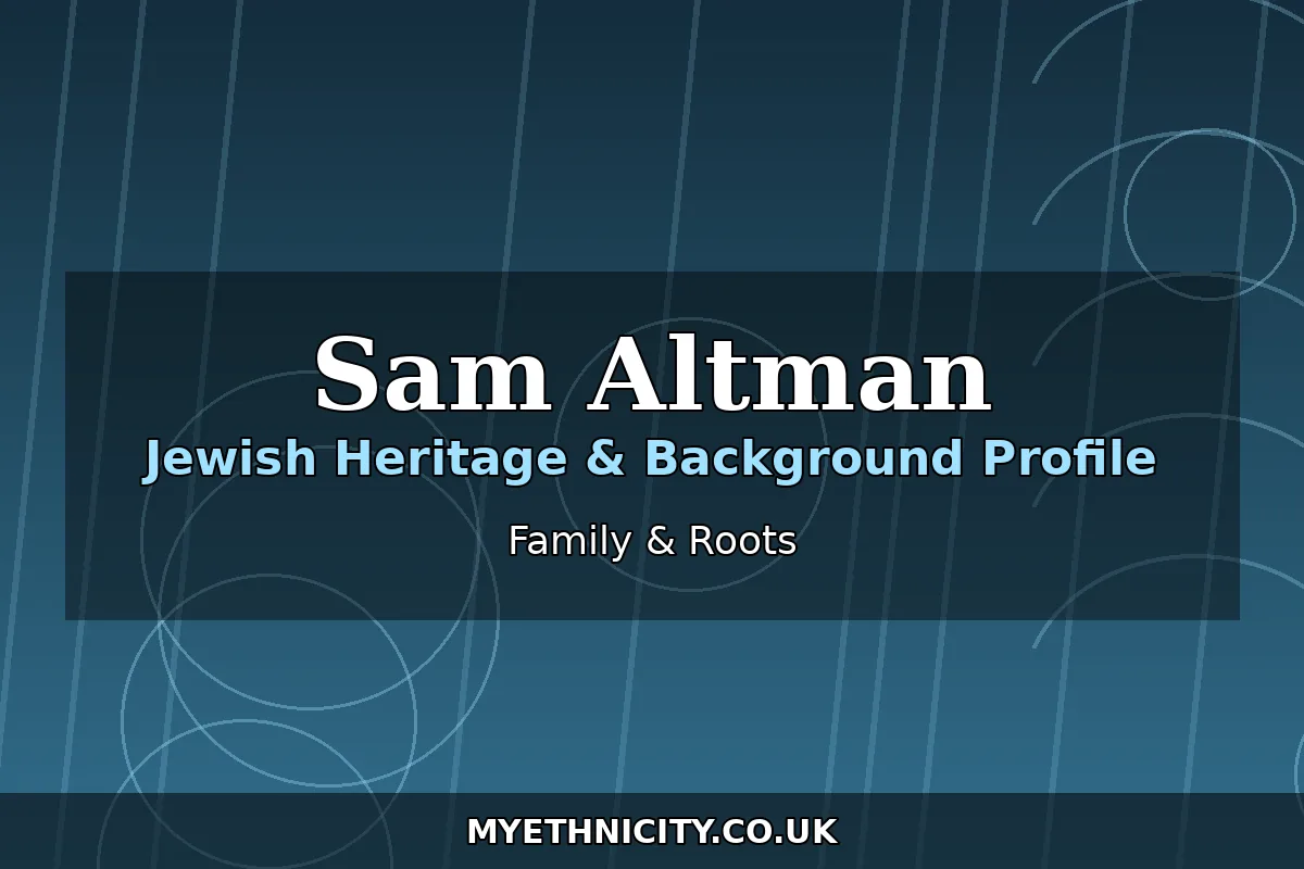 Stylized editorial graphic about Sam Altman's Jewish family heritage, with text reading Sam Altman and Family and Roots