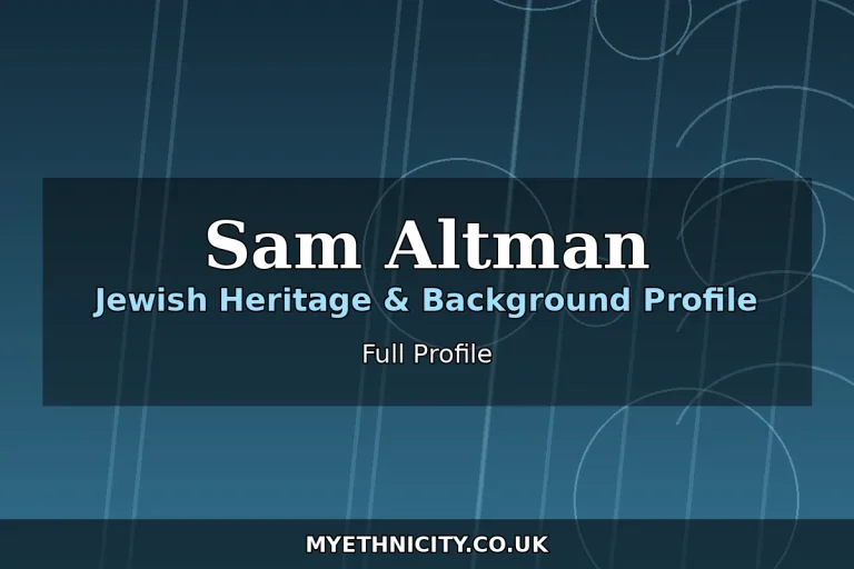 Stylized editorial portrait graphic for Sam Altman ethnicity profile
