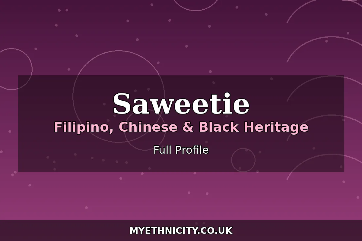Stylized editorial portrait graphic for Saweetie ethnicity profile
