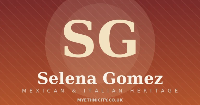 Stylized editorial graphic of Selena Gomez with terracotta and rose tones and monogram