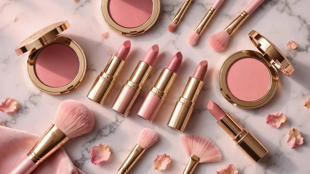 Beauty cosmetics flat lay