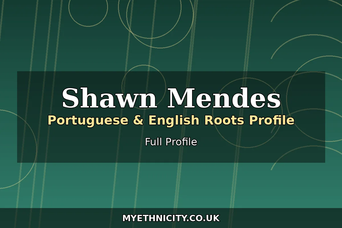 Stylized editorial portrait graphic for Shawn Mendes ethnicity profile