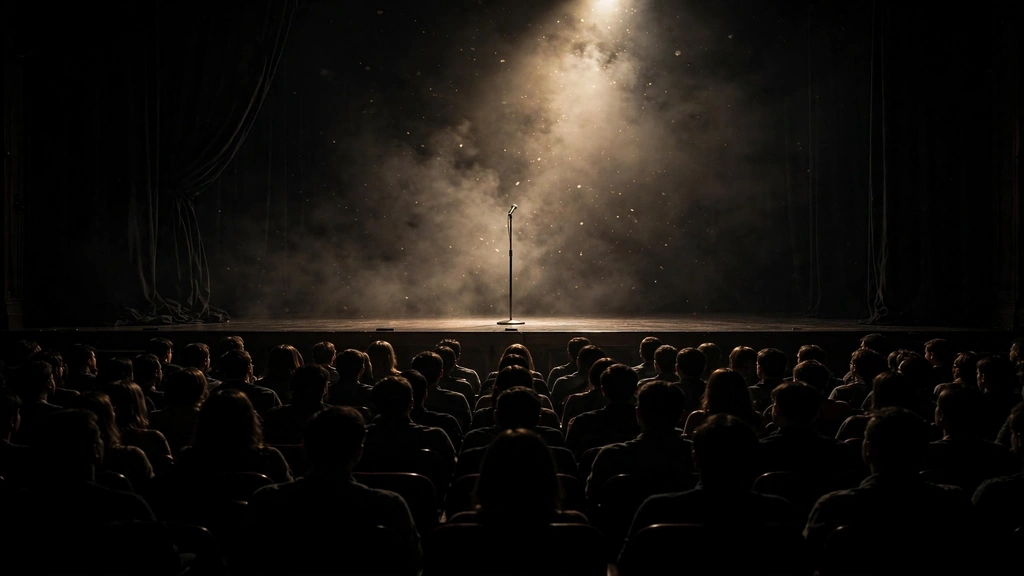 Stand-up comedy stage with spotlight on microphone