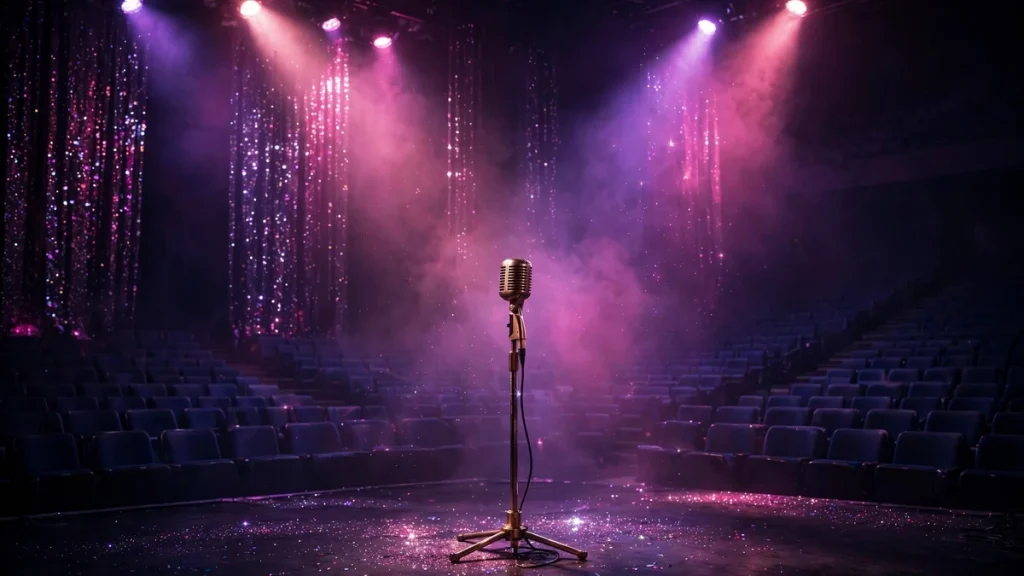 Pop concert stage with microphone