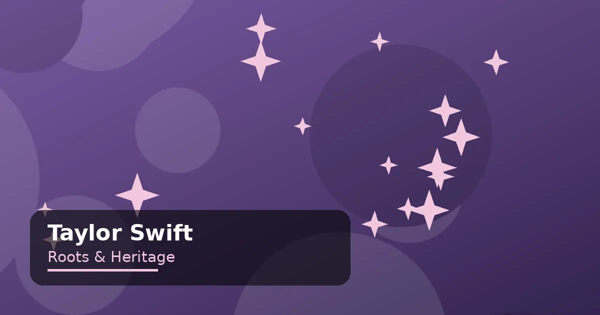 Stylized illustration of sparkles and European heritage shapes representing Taylor Swift's ancestry