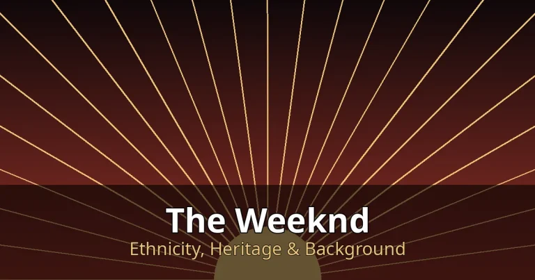 Stylized editorial graphic with warm sunburst motifs for The Weeknd's Ethiopian ethnicity profile