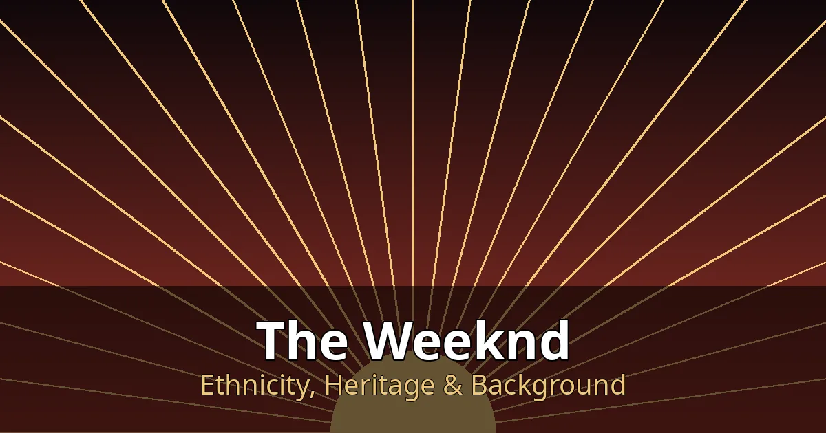 Stylized editorial graphic with warm sunburst motifs for The Weeknd's Ethiopian ethnicity profile