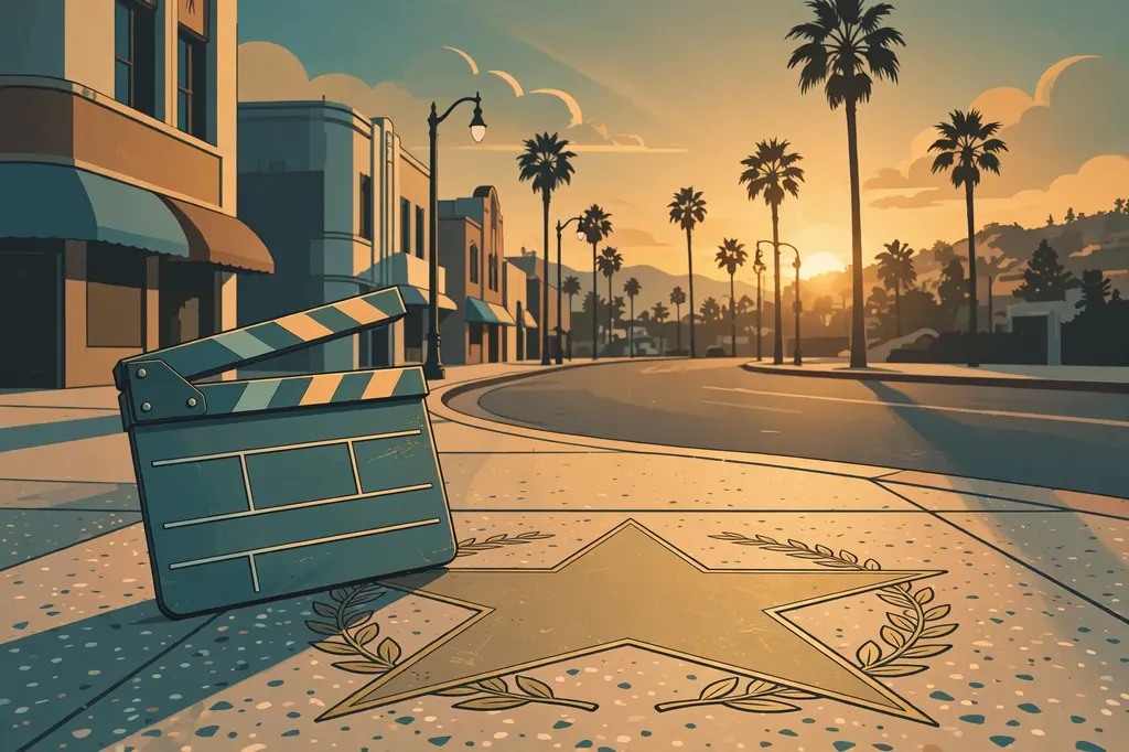 Editorial illustration of a Hollywood Walk of Fame star and film clapperboard representing the story of Thomas Boone Quaid, son of actor Dennis Quaid