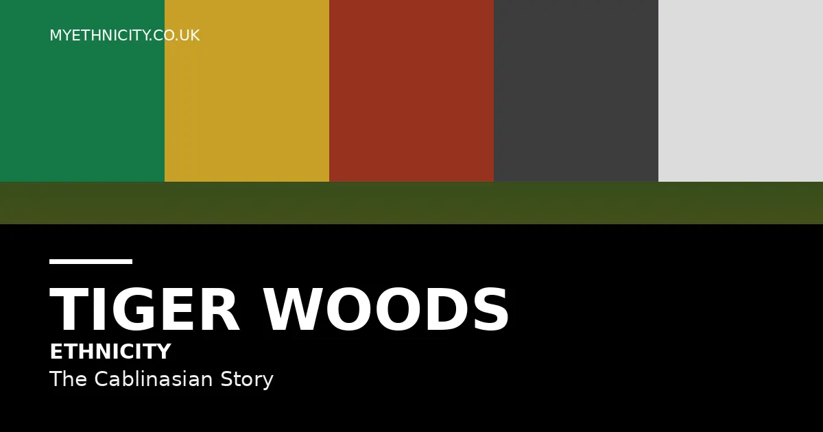 Featured image for Tiger Woods ethnicity article: stylized Cablinasian heritage artwork with golf motifs