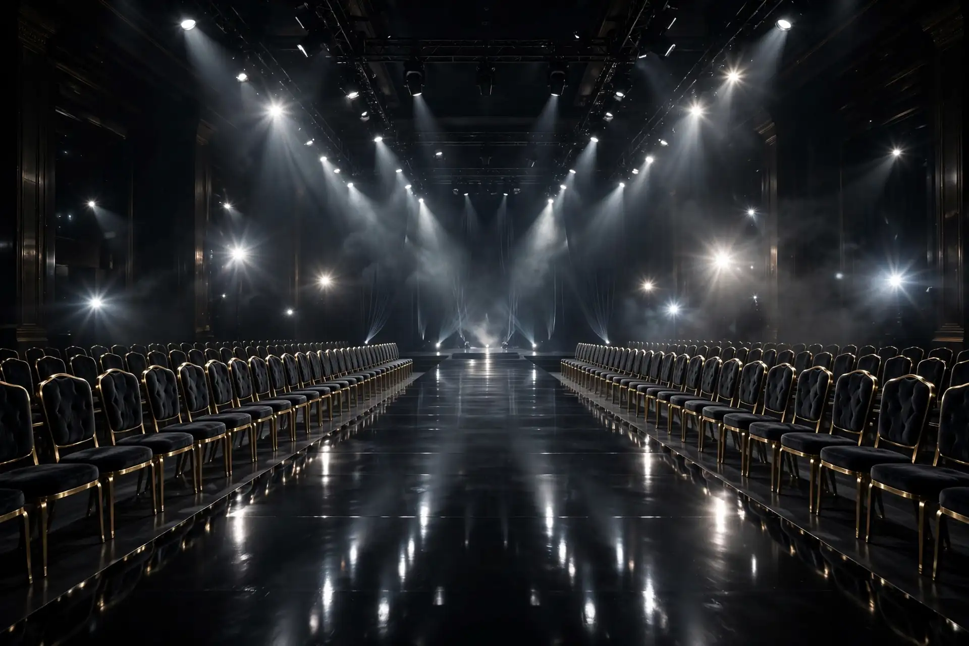 Fashion runway under spotlights