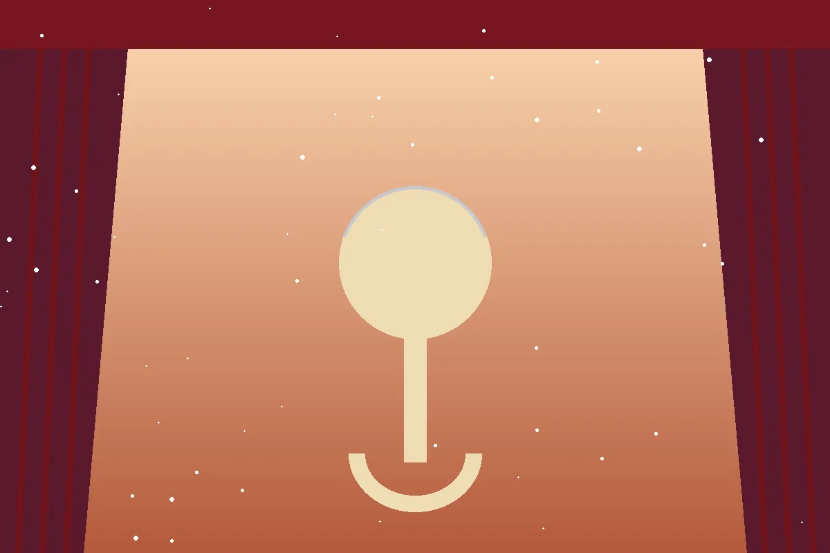 Flat vector illustration of a vintage microphone on a stage with stars for Vanessa Hudgens