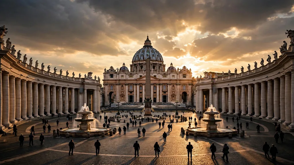 St Peter's Basilica and Vatican square at golden hour