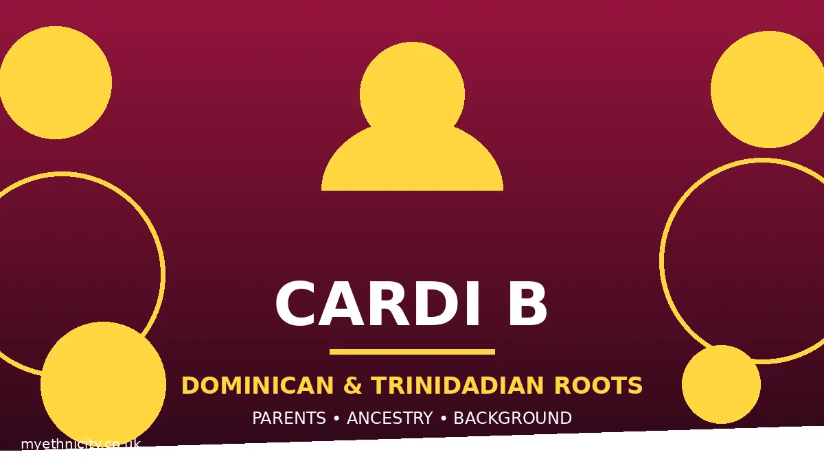 Cardi B ethnicity and background, stylized editorial graphic