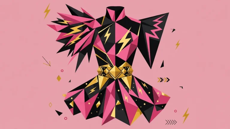 Stylized vector illustration of an avant-garde pop star stage costume in pink and black representing Lady Gaga