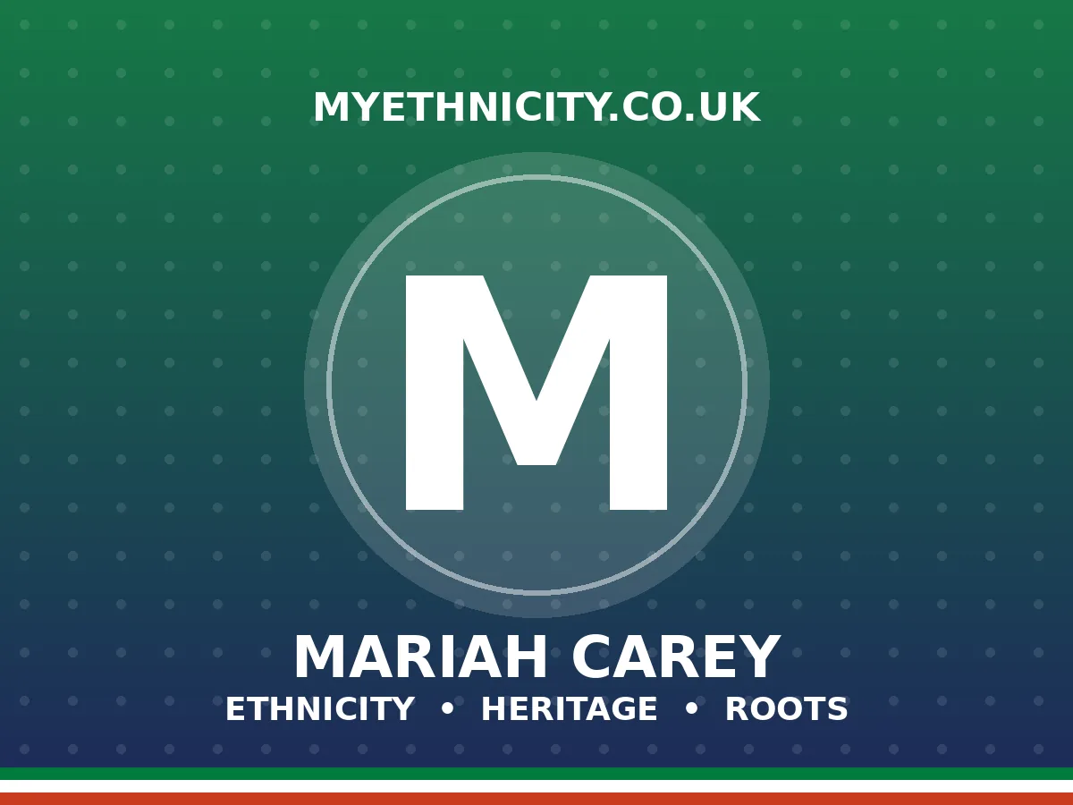 Mariah Carey ethnicity editorial graphic with Irish and Venezuelan heritage colors