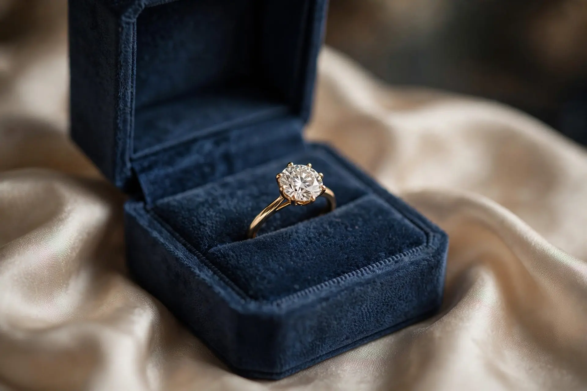 Diamond engagement ring in a velvet box