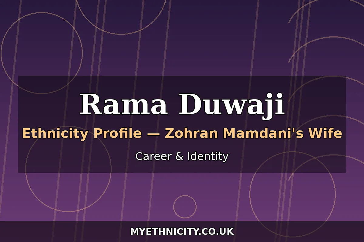 Stylized editorial graphic with illustration and New York City themes representing Rama Duwaji's art career as an illustrator